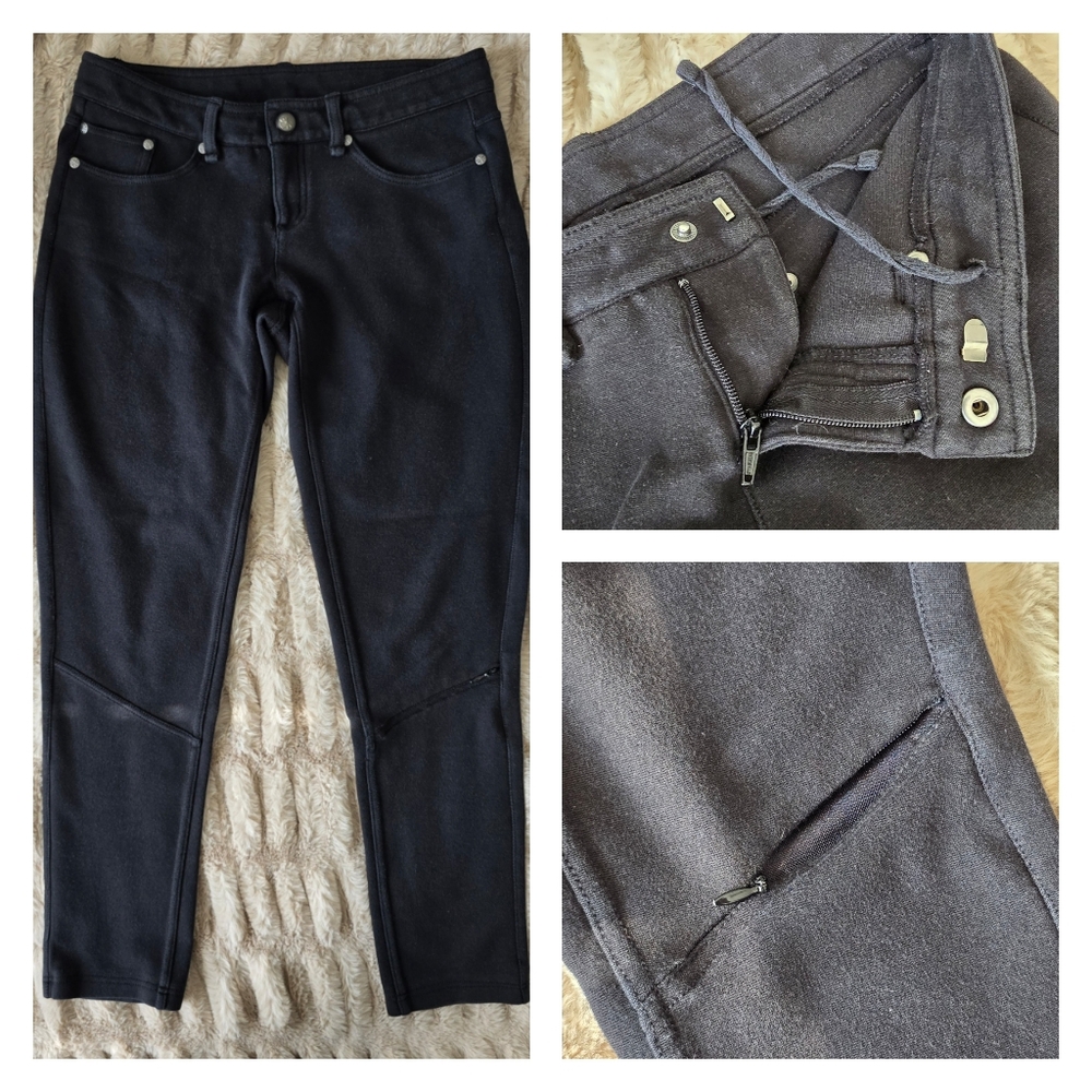 ATHLETA Womens 28x25 Stretch Jeans Jegging Faded Black Drawstring Leg Zip Pocket